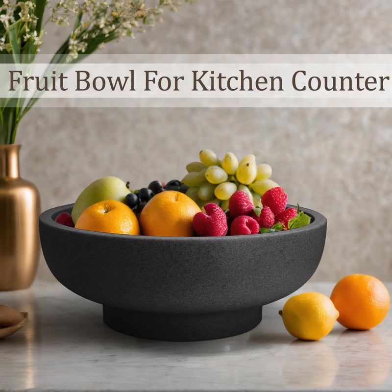 LIN CHUAN Large Decorative Bowl, Fruit Bowl for Kitchen Counter, Modern Resin Bowl for Home Decor, Key Holder for Entry Table, Artificial Stone Black - Image 4
